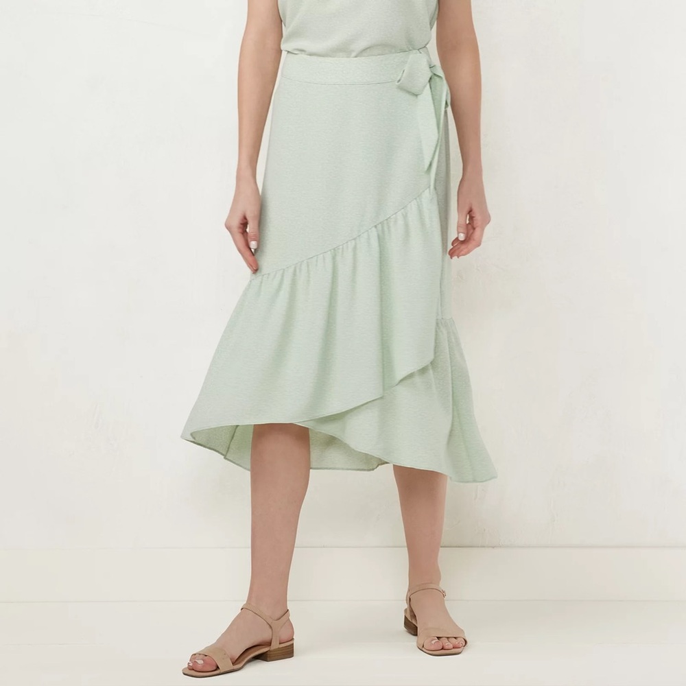 Women's LC Lauren Conrad Midi Wrap Skirt Mint White Pattern Size XL - Picture 3 of 8